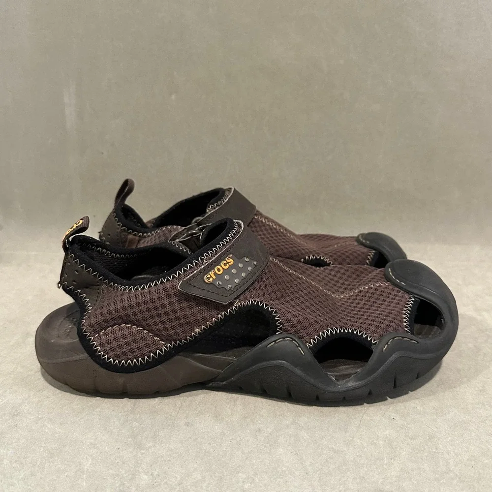 Crocs Swiftwater Brown Black Mesh Closed Toe Sport Sandals Mens 9 15041